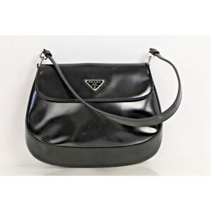 PRADA Cleo Black Spazzolato Leather Small Flap Shoulder Bag Iconic
